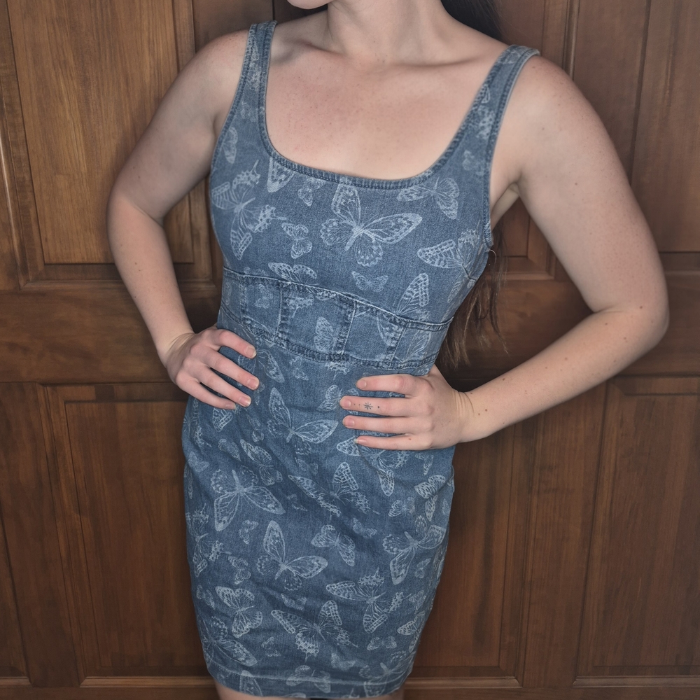 Denim Butterfly Print Dress